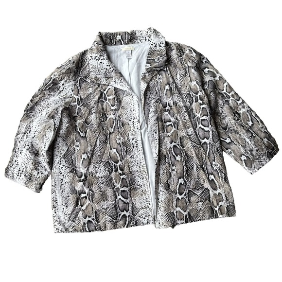 Chico's Sweaters - Chicos Cardigan Sz 1 Medium Open Front Snake Print 3/4 Sleeve Black White Casual